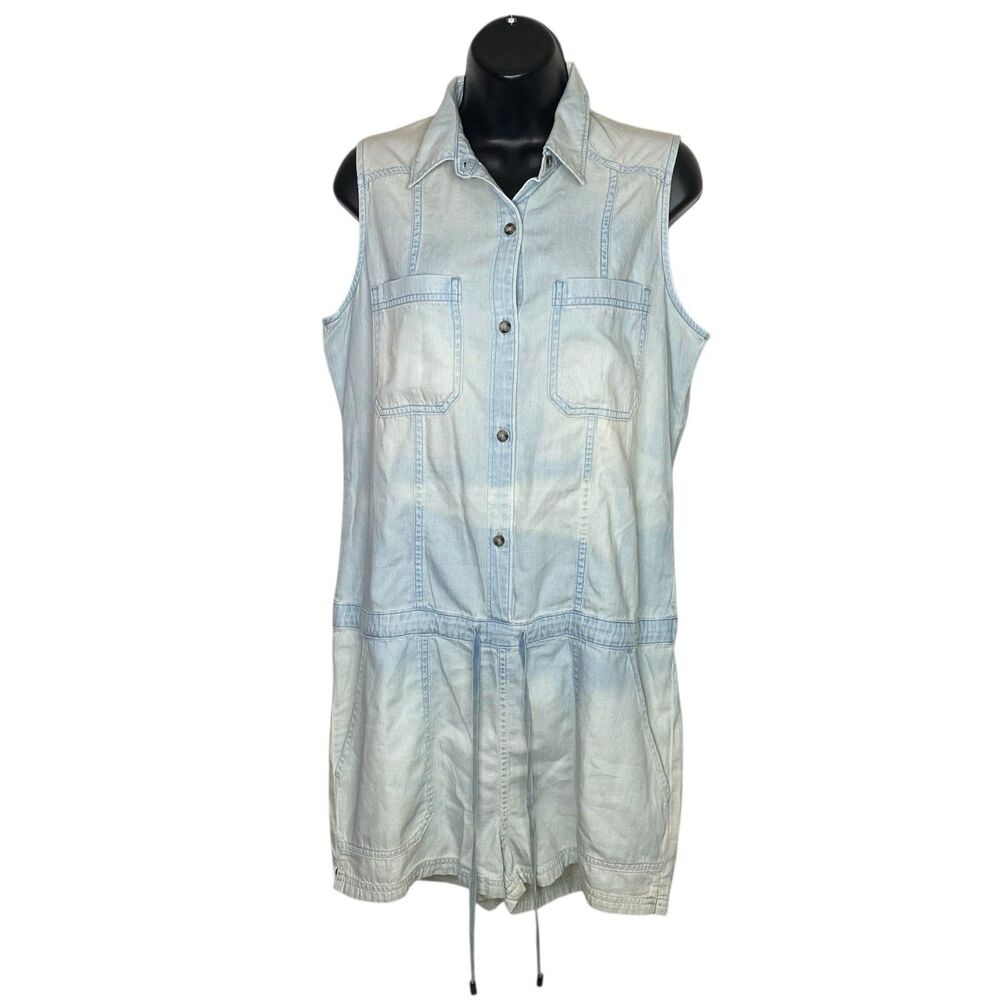 AG Adriano Goldschmied Romper Women S Blue Denim Chambray Pockets Light Wash NEW